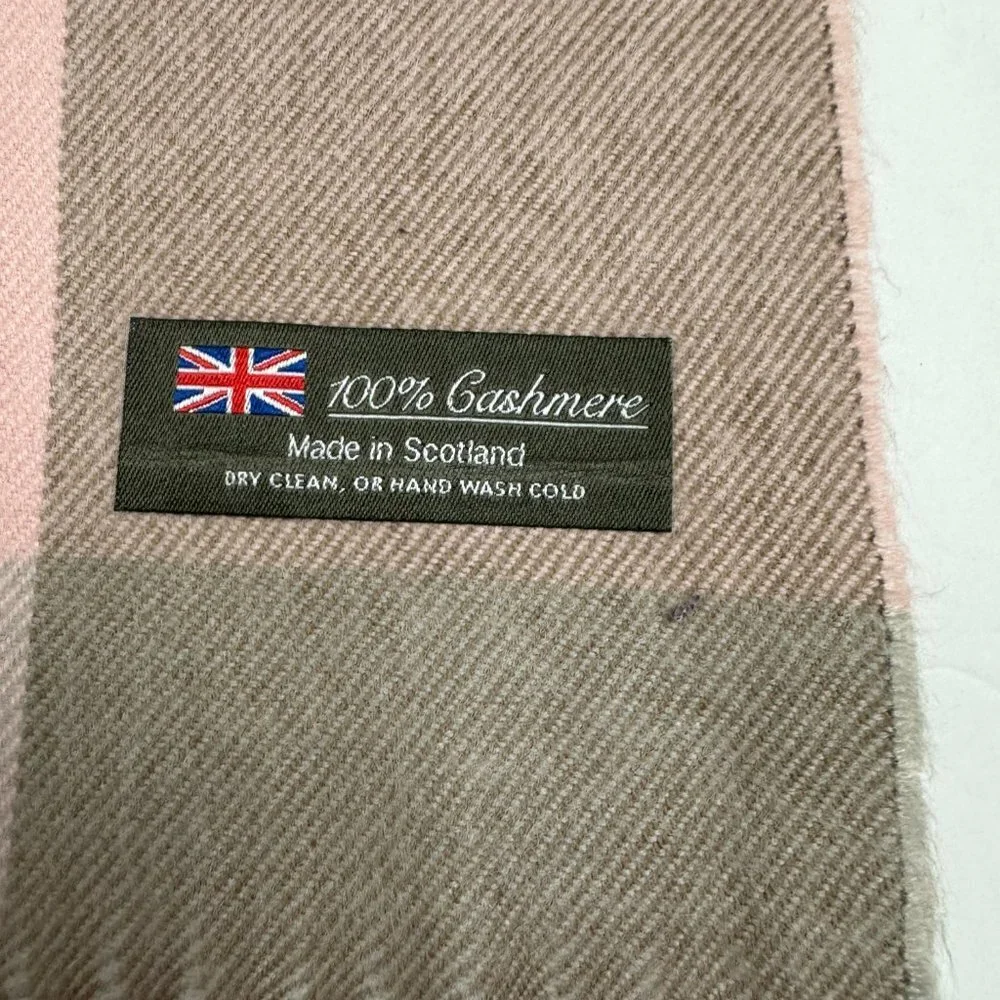 100% CASHMERE PINK PLAID SCARF made in Scotland  UNISEX
